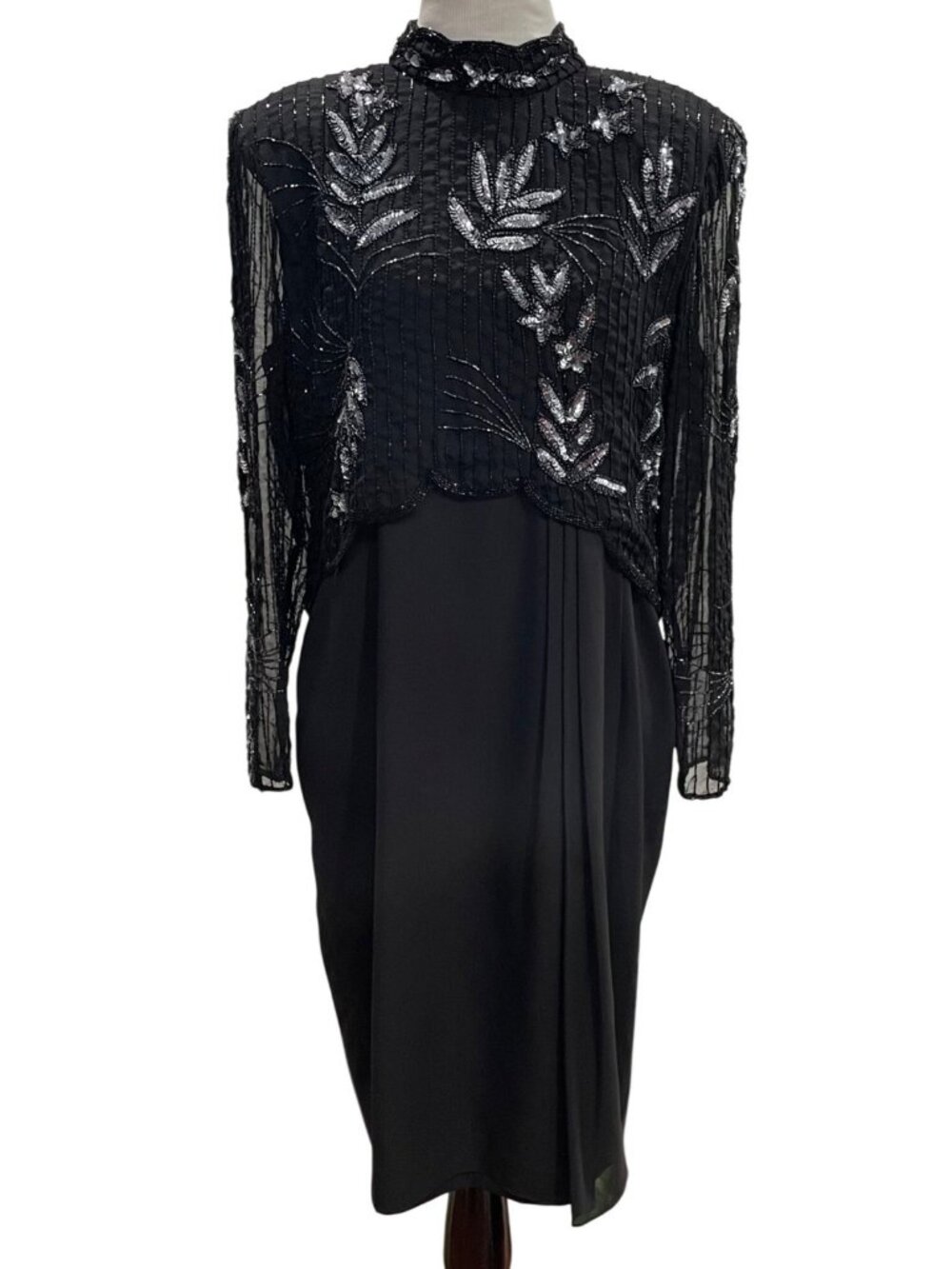 Vintage 90s Embellished Pencil Dress Black L Cocktail Evening Romantic Goth
